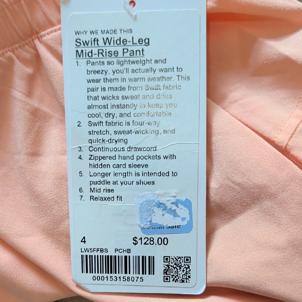 Lululemon Swift Wide-Leg Mid-Rise Pant Peach Bellini NWT - Picture 6 of 7